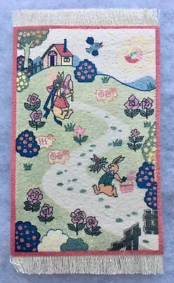 Adorable Childs Vintage Bunny Scene Dollhouse Miniature Fringed Rug 1/12 Scale • $4.99