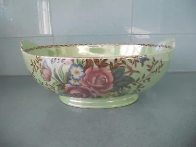 Vintage Maling Lustre Ware Green Rosalind Large Oval Fruit Bowl / Dish • £27.95