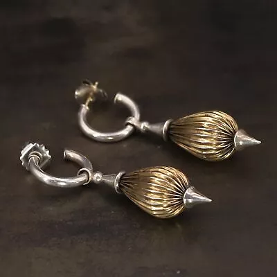 VTG Sterling Silver - CAVIAR Fluted Teardrop Pointed Dangle Post Earrings - 15g • $28.77