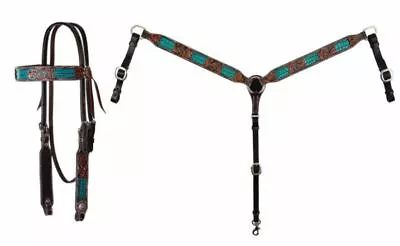 $109.95 • Buy Circle Y Turq Faux Gator Inlaid Tack Headstalls, Breast Collar, Noseband -T00V  