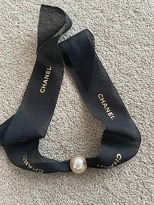 Authentic Chanel Ribbon 4.5cm Width With Pearl Pin Gift Wrapping 100cm Limited • £18.53