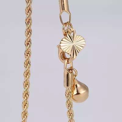 9K 9ct Yellow Gold Plated Girls Heart & Bell Rope ANKLE CHAIN ANKLET 10.2” 780Uk • £9.99