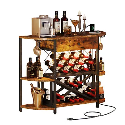 Corner 3-Tier Wine Bar Cabinet With LED Lights And Power Outlets Mini Bar Table • $110.99