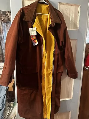 Vintage MARLBORO Reversible Raincoat & Fabric Brown Yellow Duster Jacket Chore • $31