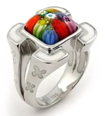 Alan K. Square Ring. 925 St/Silver & Millacreli Multi-Color Faceted Murano Glass • $109.25