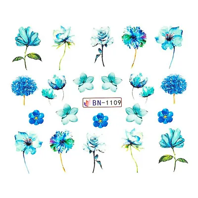Nail Art Water Decals Transfers Spring Summer Blue Flowers Floral Pansies BN1109 • £1.49