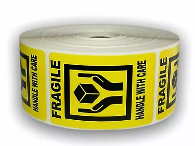 500 Labels 2x3 Yellow FRAGILE 'Hands Holding Box' Shipping Mailing Warning  • $10.99