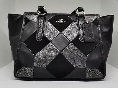 $149.99 • Buy Coach Used Black Leather Handbags | PATCHWORK COACH CROSBY CARRYALL 21