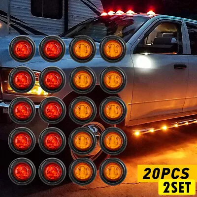 2Set 20X Round Pickup Side Lights Marker Bullet 3/4 LED Light Truck Trailer Red • $30.77