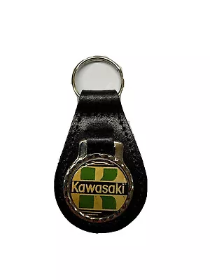 £6.40 • Buy Black  Leather Keyring/ Fob Kawasaki Motorbikes Green Vintage Worn Image