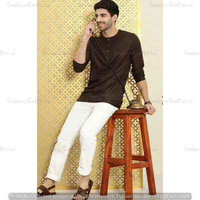 £20.39 • Buy Solid Indian Clothing Fashion Shirt Men's Short Kurta Cotton India Dress Kurta