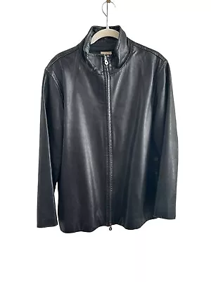 DKNY Vintage Leather Jacket Womens M Mid Length Black 90s Donna Karan Mob Wife • $55.24