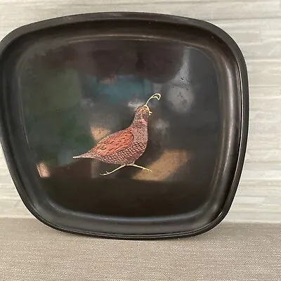 Vintage Couroc Inlay Bird Quail 8.5 Inch Tray Black • $17