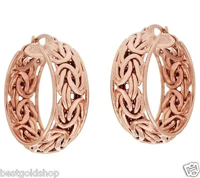 1  Framed Byzantine Hoop Earrings 14K Rose Pink Gold Clad Silver 925 QVC J318030 • $41.60