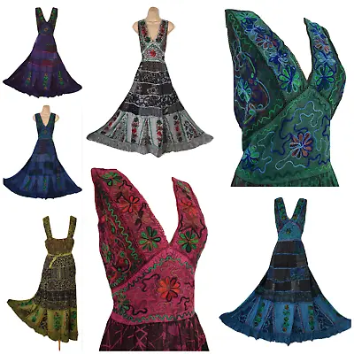 Plus Size Patchwork Dress Maxi Boho Hippy Festival Hand Embroidered 18 20 22 • £26.99