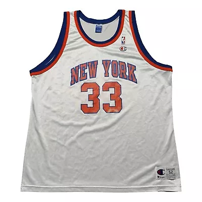 VINTAGE Champion New York Knicks Patrick Ewing Size 52 Jersey White Blue USA • $61.55