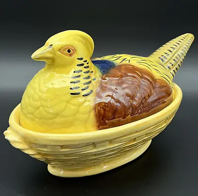 Vintage 1930’s Sarreguemines Antique French Majolica Pheasant Lidded Nest Tureen • $187.49