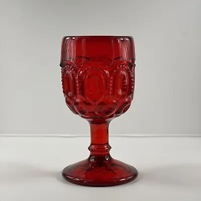 L E Smith Ruby Red Moon And Stars  3oz Wine Glass 4.5  Tall • $14.99