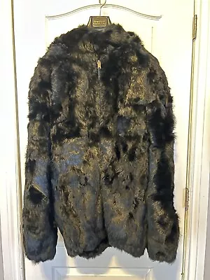 Black XL Rabbit Fur Jacket Removable Hood Zippered Mink Chinchilla Style • $100