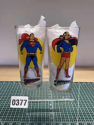 Vintage 1976 Superman &  Supergirl Pepsi Glass DC Comics Super Series Glasses • $39.95