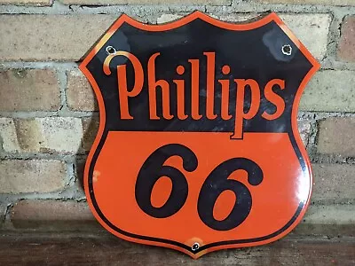 Vintage Phillips 66 Gasoling Motor Oil Porcelain Gas Station Sign 13  X 12  • $159.99