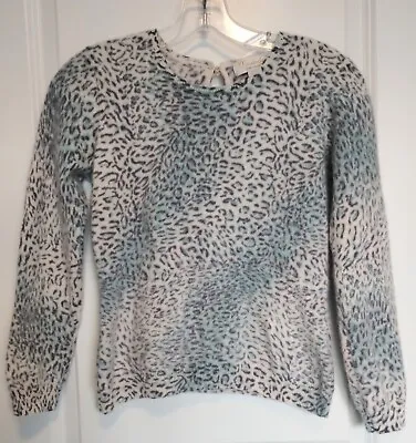 Mainbocher Medium Womens 100% Cashmere Leopard Cheetah Sweater Teal Grey  • $20