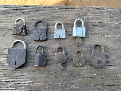 Lot Of 9 Vintage Padlocks Miller Lock Midget Master Rugby Yale Chicago • $50