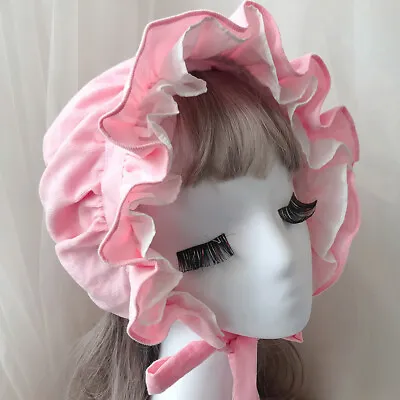 Women Lolita Hat Ruffled Bonnet Cap Victorian Medieval Lace Up Retro Sweet Cute • $37.71