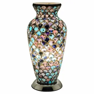 Blue & Pink Tile Mosaic Glass Vase Lamp - 79BP • £57.50