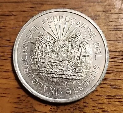 1950 Mexico 5 Pesos Southeastern Railroad Silver Coin KM# 466 • $130