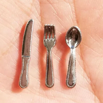 12PCS 1:12 Dollhouse Miniature  Silver Tableware Utensils Knife+Spoon+Fork • $6.64