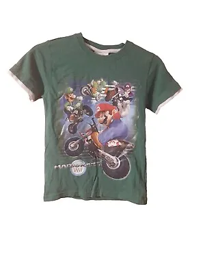 Boys Green T-Shirt Nintendo Wii Mariokart Character Motif Age 7 Years By TU • £5