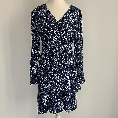 MR ZIMI Women's Dress Size 8 - Blue Spotted Wrap Long Sleeved • $74.95