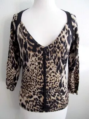Victorias Secret Moda International Sweater Top M Brown Leopard 3/4 Sleeve VNeck • $9.99