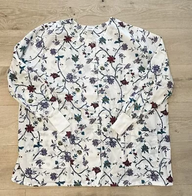 Landau Scrub Jacket Women’s 3XL White Floral Snap Front Excellent Condition • $14.69