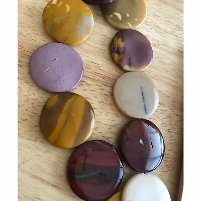 Mookaite Stone Beads Round Disc Jasper Caramel Burgundy 35mm • $18.20