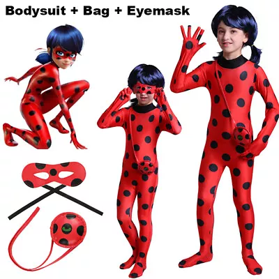 Girls Deluxe Miraculous Ladybug Superhero Fancy Dress Kids Costume Jumpsuit AU • $26.99