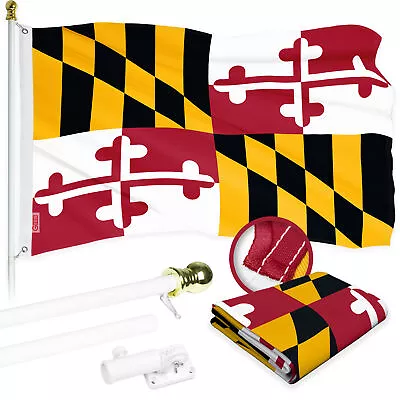 G128 Combo White Flagpole 6 Ft & Maryland State Flag 2.5x4 Ft Printed 300D Poly • $59.95