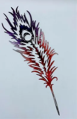 Peacock Feather - Metal Wall Art - Purple Red  14  X 4 1/2  • $24.98