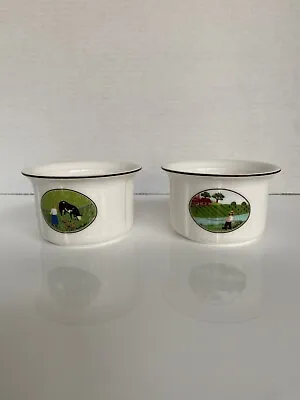 2 Villeroy & Boch - Design Naif - Ramekin/custard Cups- Folk Art - Fishing/Cow • $35