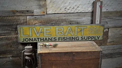 Custom Live Bait Lake House Sign - Rustic Hand Made Vintage Wooden • $54