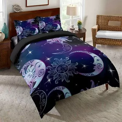 $13.41 • Buy Sun Moon God Totems Black Boho Doona/Duvet Cover Double/Queen/King Bedding Set