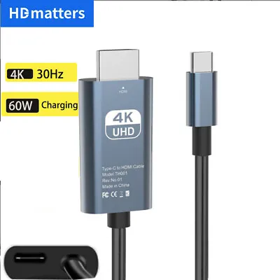 USB Type C To HDMI Adapter Cable 4K 30Hz With Charging PD 60W For Samsung IPad • $23.99