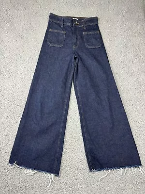 Zara Wide Leg Raw Hem Dark Wash Jeans Womens US 6 • $28.75