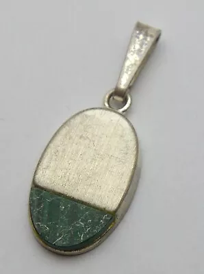 Vintage 835 Silver Pendant With Green Malachite Stone • $11.01