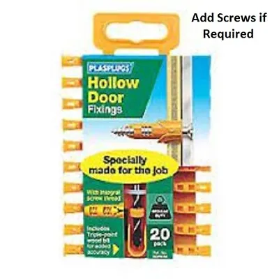 PLASPLUG HOLLOW DOOR FIXING PLUGS  FOR CAVITY BOAST STUD - Option To Add Screws • £19.70