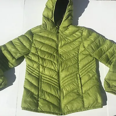 Xersion Packable Down Hooded Jacket Small Spring Green  Full Zip • $16.89