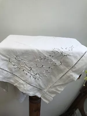 Antique French Pillow Case Hand Embroidered Euro Sham 25” White Monogram Matis • $89.99