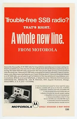 QST Ham Radio Magazine Ad  Trouble-free SSB Radio?  From MOTOROLA (5/67) • $11.14