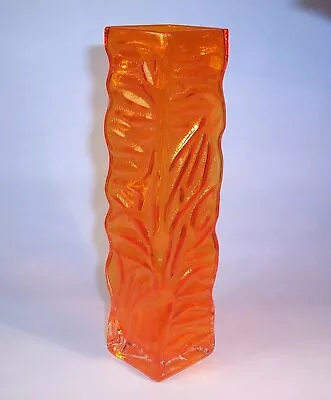 Vintage 1970s TAJIMA Japanese ART GLASS VASE - Bark Effect - Tangerine Orange • £26